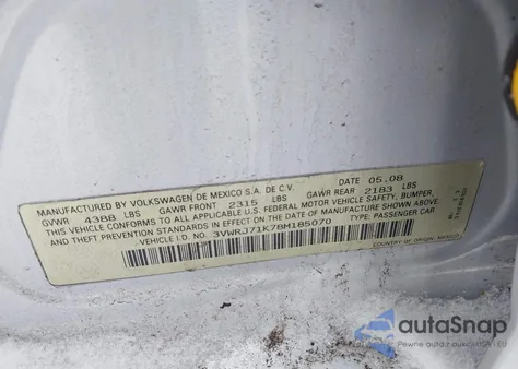 2008 Volkswagen Jetta Wolfsburg Edition z USA, uszkodzony, nr VIN 3VWRJ71K78M185070